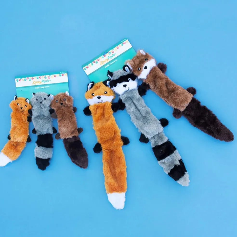 ZippyPaws Skinny Peltz Fox, Raccoon & Squirrel Plush Dog Toy, Large, 3-pack