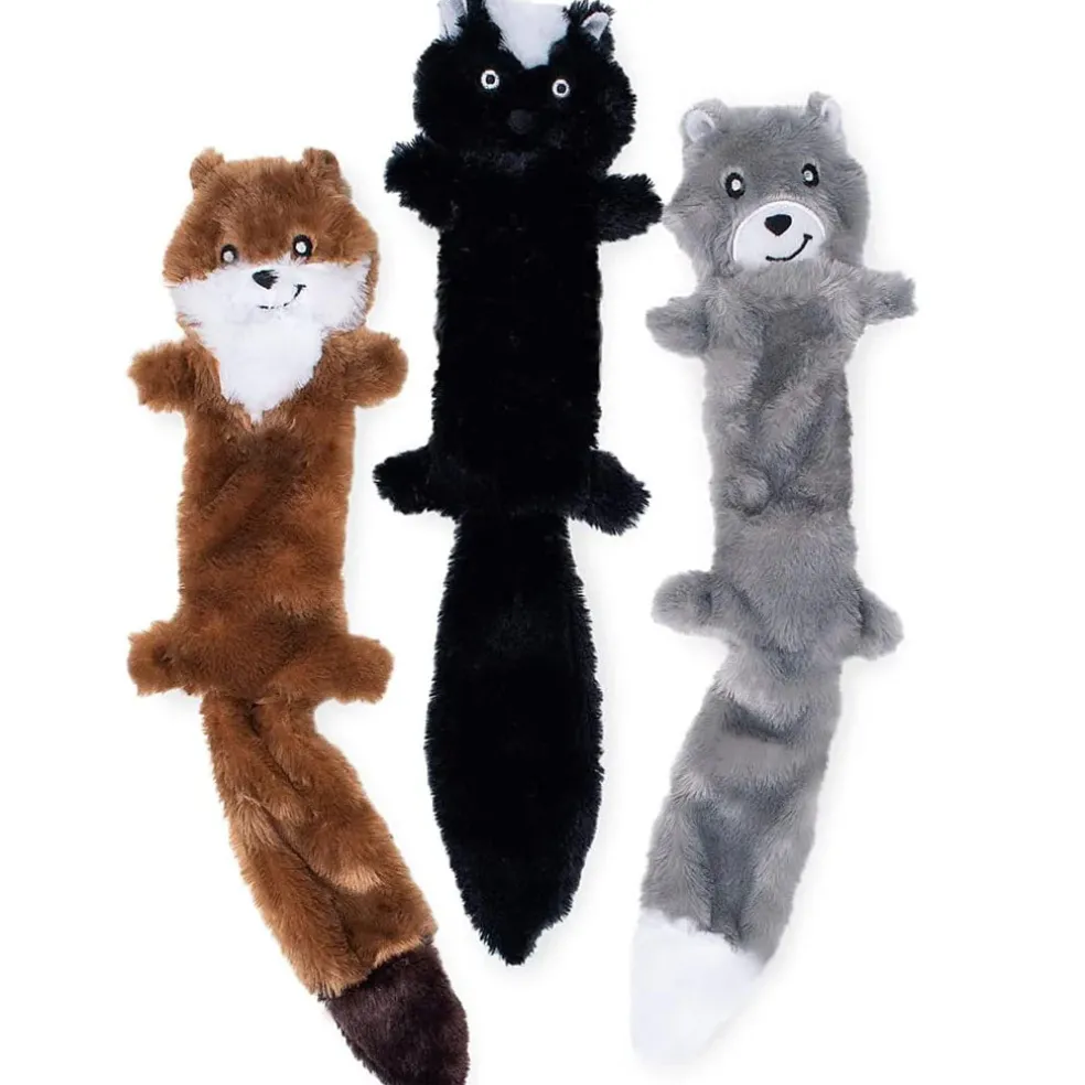 ZippyPaws Skinny Peltz Weasel, Skunk & Wolf Plush Dog Toy, Large, 3-pack