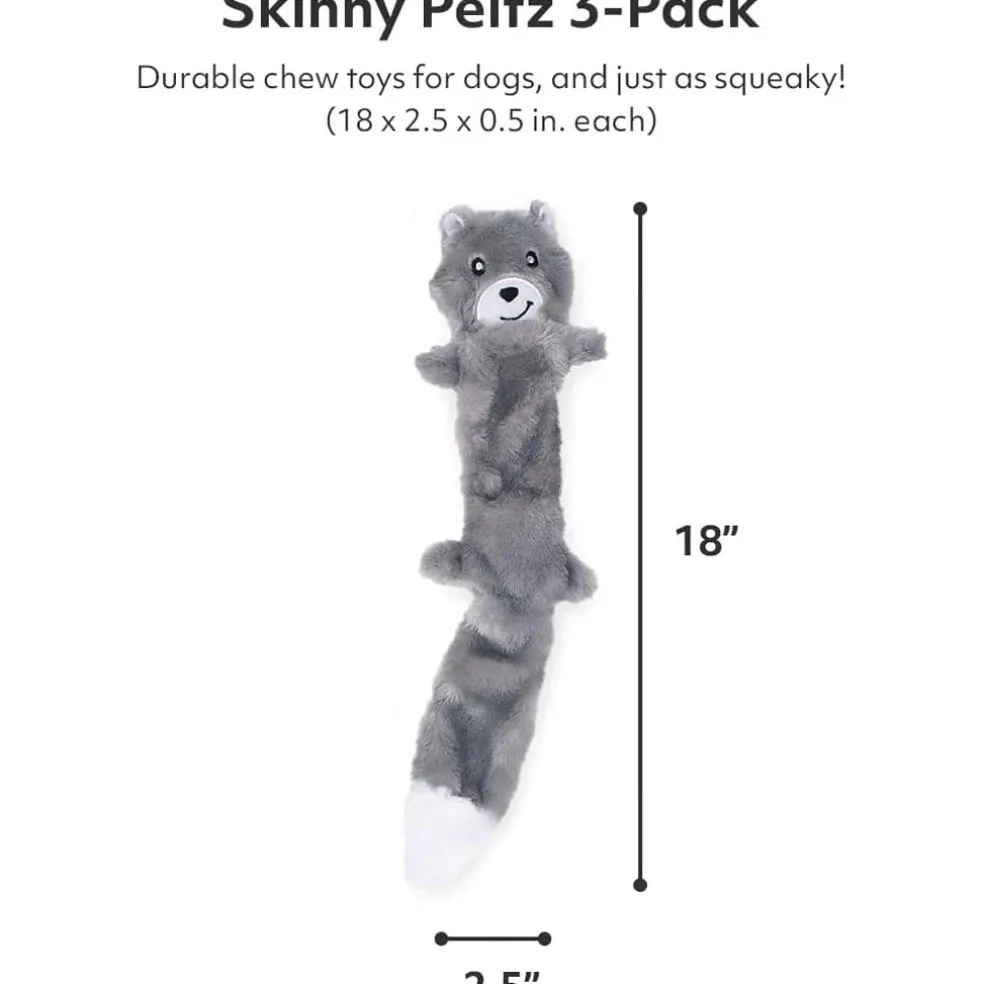 ZippyPaws Skinny Peltz Weasel, Skunk & Wolf Plush Dog Toy, Large, 3-pack