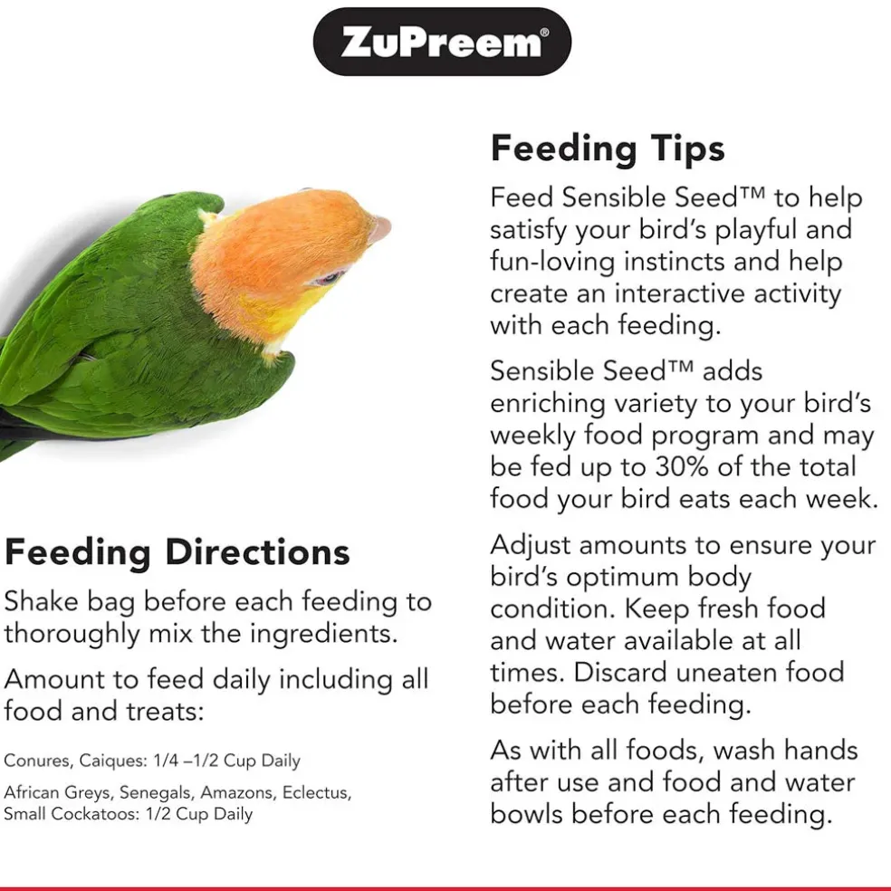 ZuPreem Sensible Seed Parrot & Conure Bird Food, 2-lbs