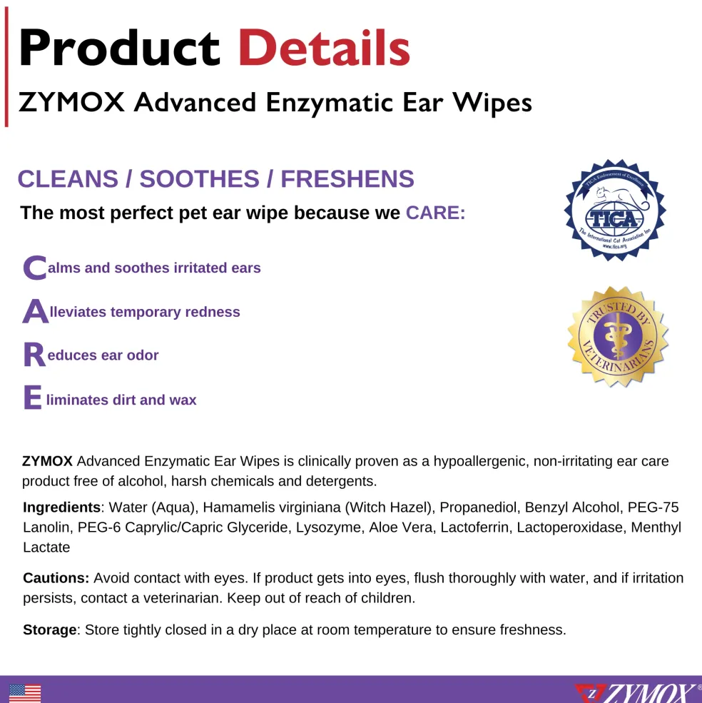 Zymox Advanced Enzymatic Ear Wipes (100 count)