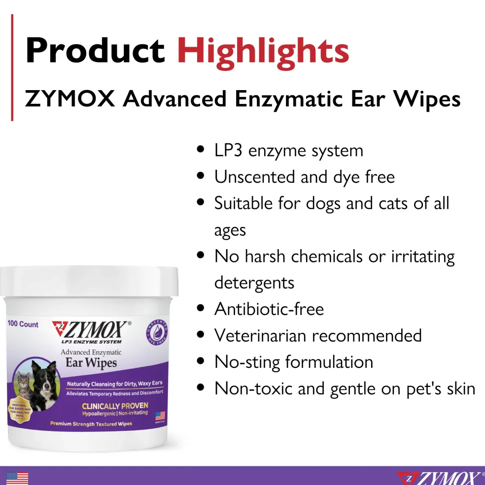 Zymox Advanced Enzymatic Ear Wipes (100 count)