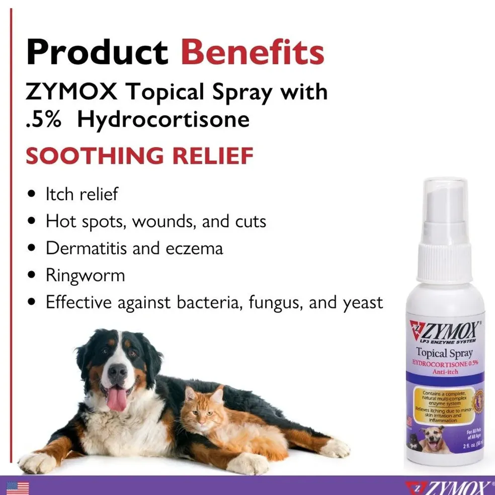 Zymox Enzymatic Topical Spray with Hydrocortisone 0.5% for Dogs & Cats