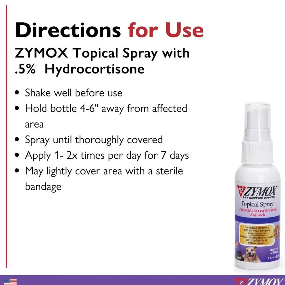 Zymox Enzymatic Topical Spray with Hydrocortisone 0.5% for Dogs & Cats